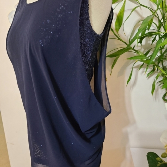 Le Chateau Sequin & Knit Layered Top Navy Small size - Picture 11 of 13